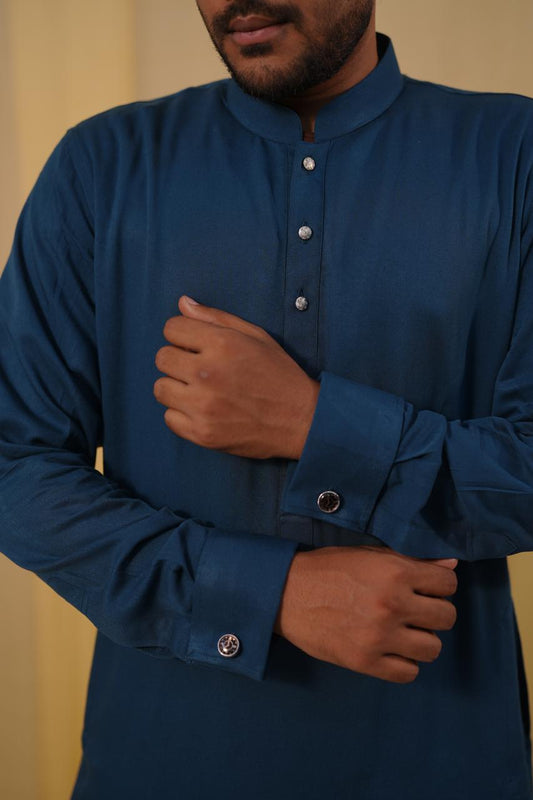 Petrol blue caflinks kurta