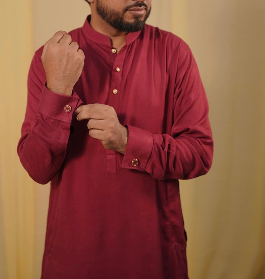 Maroon cufflinks kurta