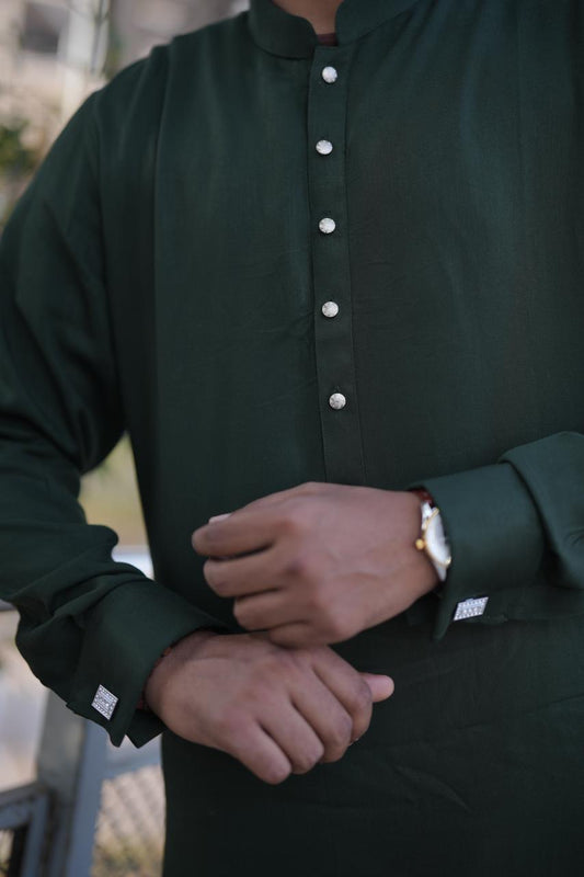 bottle green cufflinks kurta