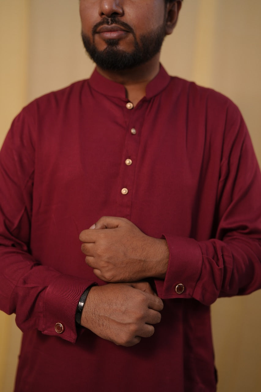 Maroon cufflinks kurta