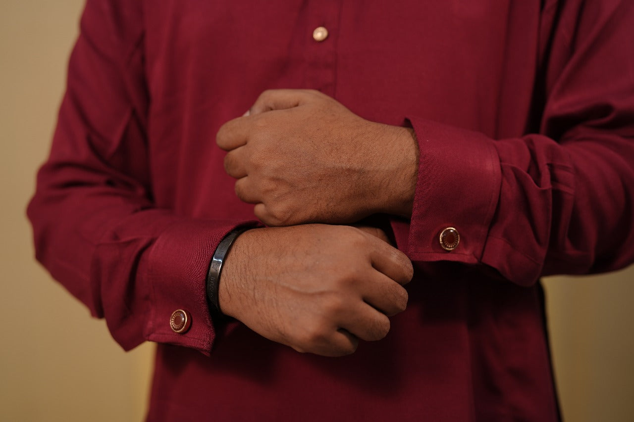 Maroon cufflinks kurta